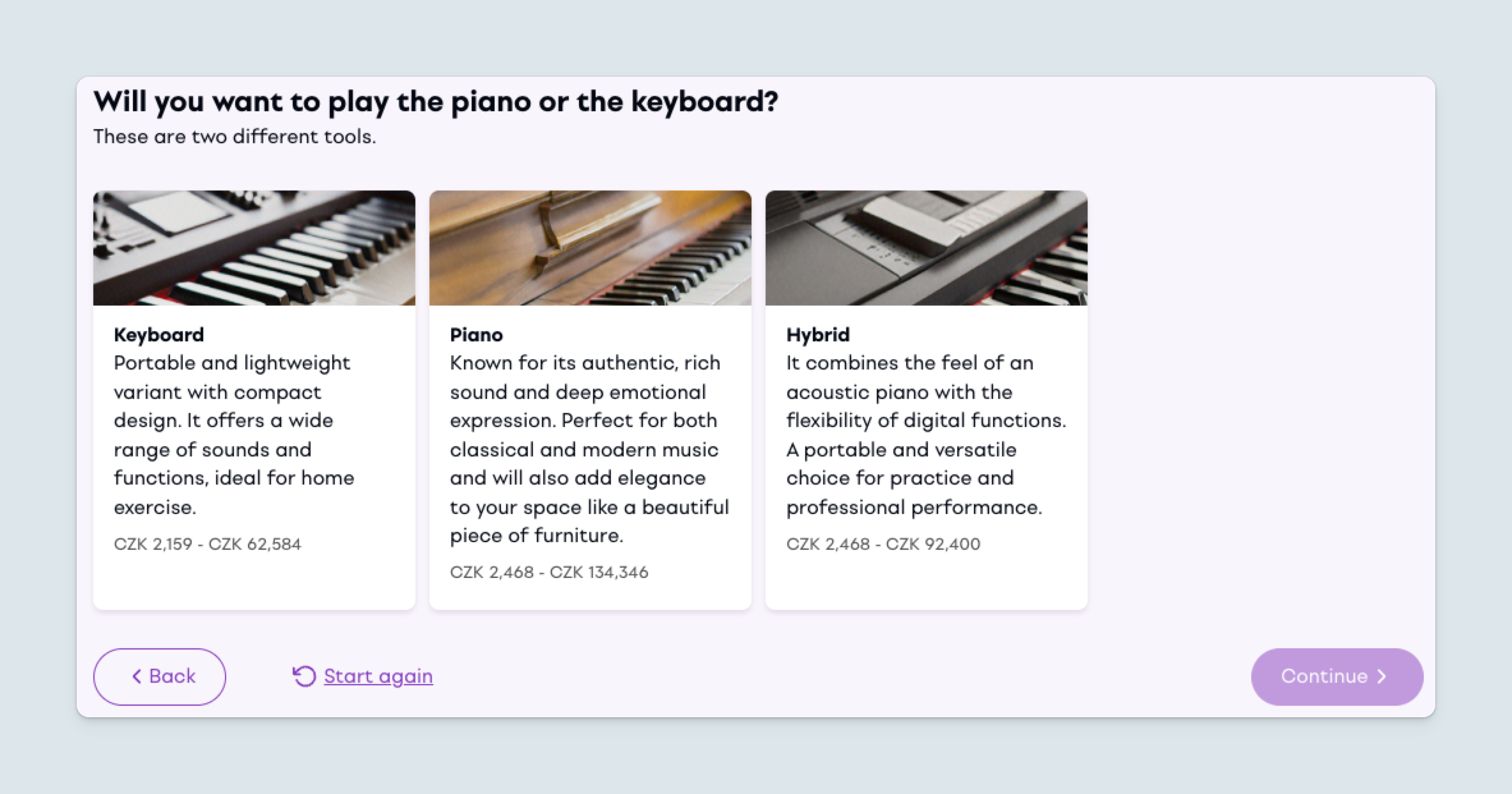 Luigi’s Box Shopping Assistant on Muziker’s website helps guide shoppers to the right products.